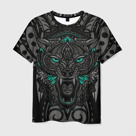 Мужская футболка 3D с принтом Рисунок волк в Санкт-Петербурге, 100% полиэфир | прямой крой, круглый вырез горловины, длина до линии бедер | art | head | wolf | абстракция | арт | волк | голова | животные | орнамент | рисунок | сова