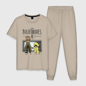 Мужская пижама хлопок с принтом Little Nightmares 2 , 100% хлопок | брюки и футболка прямого кроя, без карманов, на брюках мягкая резинка на поясе и по низу штанин
 | little nightmares | игра | страшилка | страшная игра | ужас | хоррор