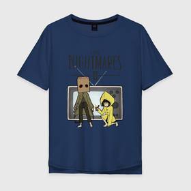 Мужская футболка хлопок Oversize с принтом Little Nightmares 2 в Тюмени, 100% хлопок | свободный крой, круглый ворот, “спинка” длиннее передней части | little nightmares | игра | страшилка | страшная игра | ужас | хоррор