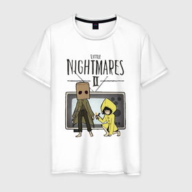 Мужская футболка хлопок с принтом Little Nightmares 2 в Тюмени, 100% хлопок | прямой крой, круглый вырез горловины, длина до линии бедер, слегка спущенное плечо. | little nightmares | игра | страшилка | страшная игра | ужас | хоррор