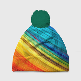 Шапка 3D c помпоном с принтом цветной мех диагональ в Екатеринбурге, 100% полиэстер | универсальный размер, печать по всей поверхности изделия | волокна | геометрия | диагональ | краски | мех | полоски | полосы | радуга | текстура | цвета | яркий