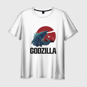 Мужская футболка 3D с принтом Годзилла в Санкт-Петербурге, 100% полиэфир | прямой крой, круглый вырез горловины, длина до линии бедер | Тематика изображения на принте: godzilla | годзилла | голливуд | динозавр | дракон | кино | монстр | ящер