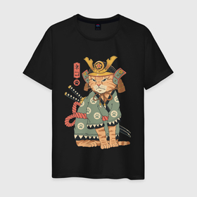 Мужская футболка хлопок с принтом Кот Самурай , 100% хлопок | прямой крой, круглый вырез горловины, длина до линии бедер, слегка спущенное плечо. | cat | cats | japan | ninja | samurai | tegunvteg | yakuza | катана | кот | котенок | коты | котэ | котята | кошка | ниндзя | самурай | якудза | япония