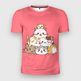 Мужская футболка 3D спортивная с принтом Игривые кошки в Кировске, 100% полиэстер с улучшенными характеристиками | приталенный силуэт, круглая горловина, широкие плечи, сужается к линии бедра | Тематика изображения на принте: кошка королева | кошки | кошки love | с кошками | хитрая кошка