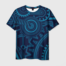 Мужская футболка 3D с принтом Steampunk Mechanic Blue , 100% полиэфир | прямой крой, круглый вырез горловины, длина до линии бедер | gears | mechanics | mechanism | steampunk | механизм | механика | стимпанк | шестеренки
