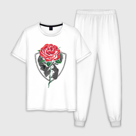 Мужская пижама хлопок с принтом Skull&Rose в Санкт-Петербурге, 100% хлопок | брюки и футболка прямого кроя, без карманов, на брюках мягкая резинка на поясе и по низу штанин
 | герб | знак | роза | символ | скелет | цветок | череп
