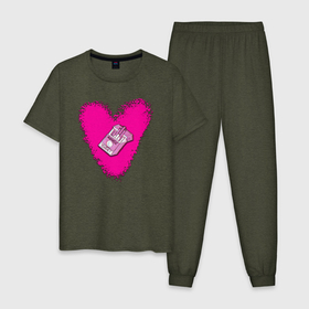 Мужская пижама хлопок с принтом ALLASTASIZ в Санкт-Петербурге, 100% хлопок | брюки и футболка прямого кроя, без карманов, на брюках мягкая резинка на поясе и по низу штанин
 | allastasiz | pink | smoking | сердце