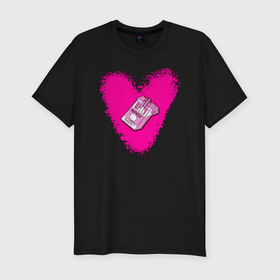 Мужская футболка хлопок Slim с принтом ALLASTASIZ в Санкт-Петербурге, 92% хлопок, 8% лайкра | приталенный силуэт, круглый вырез ворота, длина до линии бедра, короткий рукав | allastasiz | pink | smoking | сердце