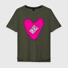 Мужская футболка хлопок Oversize с принтом ALLASTASIZ в Санкт-Петербурге, 100% хлопок | свободный крой, круглый ворот, “спинка” длиннее передней части | allastasiz | pink | smoking | сердце