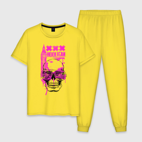 Мужская пижама хлопок с принтом Skull Hooligan в Екатеринбурге, 100% хлопок | брюки и футболка прямого кроя, без карманов, на брюках мягкая резинка на поясе и по низу штанин
 | art | body | bones | dead | drawing | face | graffiti | head | hooligan | roses | skeleton | skul | skull | ад | арт | голова | граффити | зло | кости | лицо | металл | очки | розы | рок | скелет | скул | скулл | три черепа | т