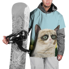 Накидка на куртку 3D с принтом Grumpy Cat | акварель  art в Петрозаводске, 100% полиэстер |  | grumpy cat | весна | кот | котэ | кошка | сердитая кошка | цветок | цветы