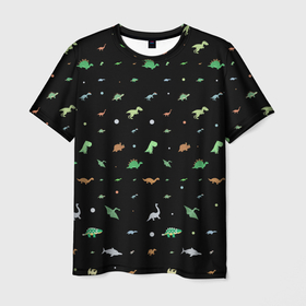Мужская футболка 3D с принтом Динозаврики в Кировске, 100% полиэфир | прямой крой, круглый вырез горловины, длина до линии бедер | dinosaurs | детский | динозавр | древний | животные | звери | текстура | узор | ящерица