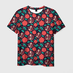 Мужская футболка 3D с принтом Гранат (Паттерн) в Екатеринбурге, 100% полиэфир | прямой крой, круглый вырез горловины, длина до линии бедер | fruit | pattern | pineapple | pink | гранат | еда | овощи | паттерн | растения | розовый | текстура | узор | фрукты