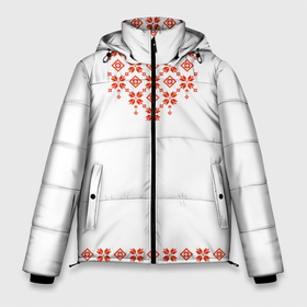 Мужская зимняя куртка 3D с принтом Белорусская вышиванка в Новосибирске, верх — 100% полиэстер; подкладка — 100% полиэстер; утеплитель — 100% полиэстер | длина ниже бедра, свободный силуэт Оверсайз. Есть воротник-стойка, отстегивающийся капюшон и ветрозащитная планка. 

Боковые карманы с листочкой на кнопках и внутренний карман на молнии. | беларусская | беларусь | белорусская | белорусские | вышиванка | орнамент | орнаменты | символика | славянка | славянская | славянские | славянский | узоры