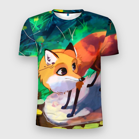 Мужская футболка 3D Slim с принтом Лисичка в Белгороде, 100% полиэстер с улучшенными характеристиками | приталенный силуэт, круглая горловина, широкие плечи, сужается к линии бедра | fox | foxy | животное | звери | лиса | лисенок | лисичка | милая | рыжая | фокс