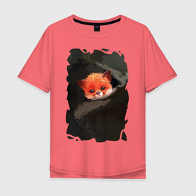 Мужская футболка хлопок Oversize с принтом Бэби Лисёк в Санкт-Петербурге, 100% хлопок | свободный крой, круглый ворот, “спинка” длиннее передней части | животное | зверёк | лесёнок | лиса | милость