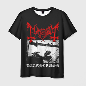 Мужская футболка 3D с принтом Mayhem в Новосибирске, 100% полиэфир | прямой крой, круглый вырез горловины, длина до линии бедер | black | mayhem | metal | music | rock | skull | блэк | гитара | группа | метал | музыка | рок | череп | электрогитара