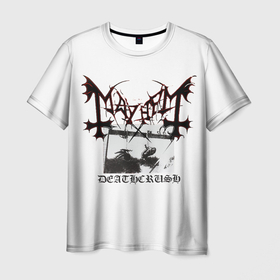 Мужская футболка 3D с принтом Mayhem в Тюмени, 100% полиэфир | прямой крой, круглый вырез горловины, длина до линии бедер | black | mayhem | metal | music | rock | skull | блэк | гитара | группа | метал | музыка | рок | череп | электрогитара