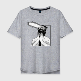 Мужская футболка хлопок Oversize с принтом Человек Бензопила Дэнджи в Санкт-Петербурге, 100% хлопок | свободный крой, круглый ворот, “спинка” длиннее передней части | chainsaw man | denji | бензопила | дэнджи | манга | мем | человек бензопила