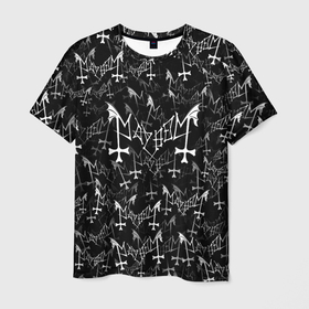 Мужская футболка 3D с принтом Mayhem в Екатеринбурге, 100% полиэфир | прямой крой, круглый вырез горловины, длина до линии бедер | black | death | metal | rock | блэк | майхем | мейхем | метал | паттерн