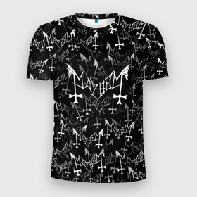 Мужская футболка 3D спортивная с принтом Mayhem в Курске, 100% полиэстер с улучшенными характеристиками | приталенный силуэт, круглая горловина, широкие плечи, сужается к линии бедра | black | death | metal | rock | блэк | майхем | мейхем | метал | паттерн