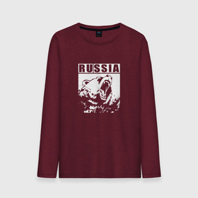 Мужской лонгслив хлопок с принтом Россия - медведь в Белгороде, 100% хлопок |  | russia | животные | зверь | клыки | медведь | оскал | патриот | россия | русский | хищник