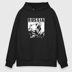 Мужское худи Oversize хлопок с принтом Россия - медведь в городе Новоалтайск, френч-терри — 70% хлопок, 30% полиэстер. Мягкий теплый начес внутри —100% хлопок | боковые карманы, эластичные манжеты и нижняя кромка, капюшон на магнитной кнопке | russia | животные | зверь | клыки | медведь | оскал | патриот | россия | русский | хищник