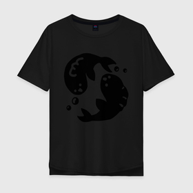 Мужская футболка хлопок Oversize с принтом Рыбы в Курске, 100% хлопок | свободный крой, круглый ворот, “спинка” длиннее передней части | fish | zodiac signs | знаки зодиака | рыбы | чёрный рисунок