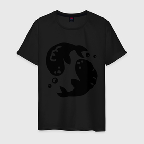 Мужская футболка хлопок с принтом Рыбы в Екатеринбурге, 100% хлопок | прямой крой, круглый вырез горловины, длина до линии бедер, слегка спущенное плечо. | fish | zodiac signs | знаки зодиака | рыбы | чёрный рисунок
