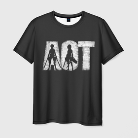 Мужская футболка 3D с принтом AOT в Новосибирске, 100% полиэфир | прямой крой, круглый вырез горловины, длина до линии бедер | aot | attack | on | titan | аккерман | арлерт | армин | атака | атакующий | бронированный | женская | звероподобный | зубастый | йегер | капрал | колоссальный | координата | леви | леонхарт | микаса