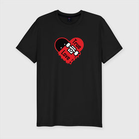 Мужская футболка хлопок Slim с принтом Настоящая Любовь (Скейтборд) в Новосибирске, 92% хлопок, 8% лайкра | приталенный силуэт, круглый вырез ворота, длина до линии бедра, короткий рукав | любовь | надпись | настоящая любовь | сердце | скейтборд