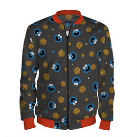 Мужской бомбер 3D с принтом Cookie Monster , 100% полиэстер | застегивается на молнию, по бокам два кармана без застежек, по низу бомбера и на воротнике - эластичная резинка | коржик | монстр | мультик | мультфильм | персонаж | печенье | текстура | улица сезам