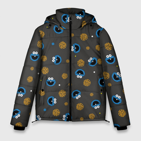 Мужская зимняя куртка 3D с принтом Cookie Monster в Санкт-Петербурге, верх — 100% полиэстер; подкладка — 100% полиэстер; утеплитель — 100% полиэстер | длина ниже бедра, свободный силуэт Оверсайз. Есть воротник-стойка, отстегивающийся капюшон и ветрозащитная планка. 

Боковые карманы с листочкой на кнопках и внутренний карман на молнии. | Тематика изображения на принте: коржик | монстр | мультик | мультфильм | персонаж | печенье | текстура | улица сезам