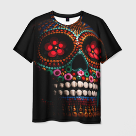 Мужская футболка 3D с принтом Skull , 100% полиэфир | прямой крой, круглый вырез горловины, длина до линии бедер | бижутерия | день мёртвых. | череп
