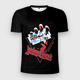 Мужская футболка 3D спортивная с принтом Judas Priest в Новосибирске, 100% полиэстер с улучшенными характеристиками | приталенный силуэт, круглая горловина, широкие плечи, сужается к линии бедра | black | deep | heep | judas | led | metal | music | priest | purple | rock | sabbath | skull | uriah | zeppelin | блэк | гитара | группа | иуда | метал | музыка | рок | священник | череп | электрогитара