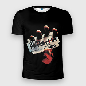 Мужская футболка 3D спортивная с принтом Judas Priest в Новосибирске, 100% полиэстер с улучшенными характеристиками | приталенный силуэт, круглая горловина, широкие плечи, сужается к линии бедра | black | deep | heep | judas | led | metal | music | priest | purple | rock | sabbath | skull | uriah | zeppelin | блэк | гитара | группа | иуда | метал | музыка | рок | священник | череп | электрогитара