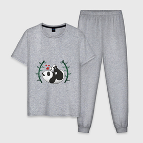 Мужская пижама хлопок с принтом Мама панда с малышом в Кировске, 100% хлопок | брюки и футболка прямого кроя, без карманов, на брюках мягкая резинка на поясе и по низу штанин
 | Тематика изображения на принте: baby | mom | panda | бамбук | малыш | мама | панда | ребенок