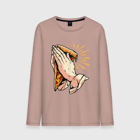 Мужской лонгслив хлопок с принтом Holy Pizza , 100% хлопок |  | Тематика изображения на принте: holy | pizza | пицца | руки | святая | хипстер