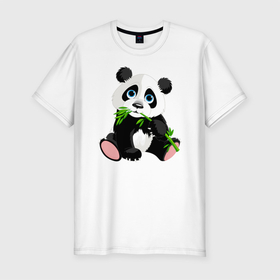 Мужская футболка хлопок Slim с принтом Животные в Екатеринбурге, 92% хлопок, 8% лайкра | приталенный силуэт, круглый вырез ворота, длина до линии бедра, короткий рукав | бамбук | зверь | медвежонок | мишка | панда