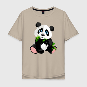 Мужская футболка хлопок Oversize с принтом Животные в Белгороде, 100% хлопок | свободный крой, круглый ворот, “спинка” длиннее передней части | Тематика изображения на принте: бамбук | зверь | медвежонок | мишка | панда