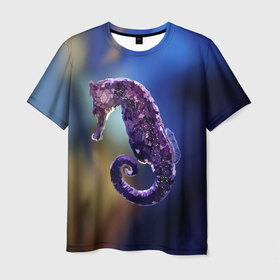 Мужская футболка 3D с принтом Морской конёк в Кировске, 100% полиэфир | прямой крой, круглый вырез горловины, длина до линии бедер | вода | водоросли | море | морскойконёк | рыба