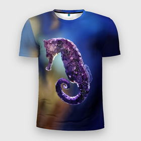 Мужская футболка 3D Slim с принтом Морской конёк в Белгороде, 100% полиэстер с улучшенными характеристиками | приталенный силуэт, круглая горловина, широкие плечи, сужается к линии бедра | вода | водоросли | море | морскойконёк | рыба