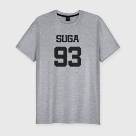Мужская футболка хлопок Slim с принтом BTS - Suga 93 в Белгороде, 92% хлопок, 8% лайкра | приталенный силуэт, круглый вырез ворота, длина до линии бедра, короткий рукав | agust | agust d | boysband | bts | k pop | korea | korean | music | suga | suga 93 | бтс | к поп | кей поп | корейская | корейский | корея | кпоп | музыка | суга | шуга | шуга 93