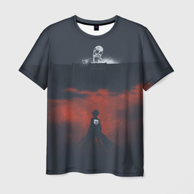 Мужская футболка 3D с принтом Титан на стене в Петрозаводске, 100% полиэфир | прямой крой, круглый вырез горловины, длина до линии бедер | anime | attack on titan | аниме | анимэ | армин | атака титанов | йегер | микаса аккерман | эрден