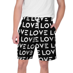Мужские шорты 3D с принтом LOVE в Новосибирске,  полиэстер 100% | прямой крой, два кармана без застежек по бокам. Мягкая трикотажная резинка на поясе, внутри которой широкие завязки. Длина чуть выше колен | любовь | минимализм | слова | типография