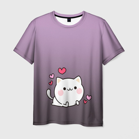 Мужская футболка 3D с принтом влюбленный котенок в Новосибирске, 100% полиэфир | прямой крой, круглый вырез горловины, длина до линии бедер | влюбленный | градиент | котенок | котик | любовь | мем | минимализм | подарок любимому | простой | рисунок | сердечки | смотри как на героя | чувства | эмодзи