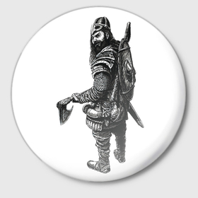 Значок с принтом Viking warrior в Кировске,  металл | круглая форма, металлическая застежка в виде булавки | Тематика изображения на принте: fantasy | runes | viking | warrior | викинг | воин | руны | средневековье | фэнтези