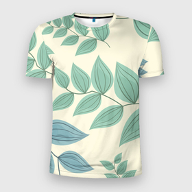 Мужская футболка 3D спортивная с принтом Цветы в Белгороде, 100% полиэстер с улучшенными характеристиками | приталенный силуэт, круглая горловина, широкие плечи, сужается к линии бедра | листья | минимализм | растение | цветы