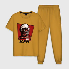 Мужская пижама хлопок с принтом KFH - Kentucky Fried Human в Санкт-Петербурге, 100% хлопок | брюки и футболка прямого кроя, без карманов, на брюках мягкая резинка на поясе и по низу штанин
 | anime | attack | fried | human | kentucky | kfh | kyojin | manga | no | of | on | shingeki | titan | titans | аниме | армин | атака | бертольд | колосс | колоссальный | манга | микаса | райнер | титан | титанов | титаны | человек | энни