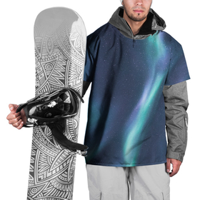 Накидка на куртку 3D с принтом Северное Сияние в Тюмени, 100% полиэстер |  | звёздное небо | зелёный | северное небо. | синий | фиолетовый